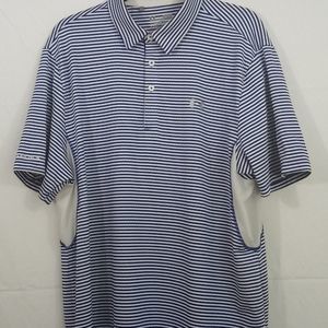 UNDER ARMOUR MENS BLUE AND WHITE STRIPED POLO